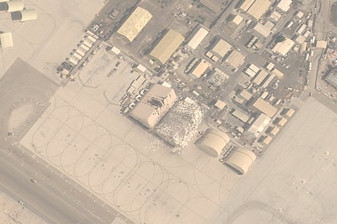 This image from an Airbus Defence and Space's Pléiades Neo satellite shows damage after Iranian attacks targeting Al Dhafra Air Base in Abu Dhabi, United Arab Emirates, March 15, 2026. 
