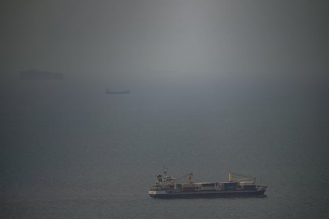 The Jordan flagged cargo ship "Baghdad" sails in Persian Gulf towards Strait of Hormuz in United Arab Emirates, Wednesday, April 22, 2026. 