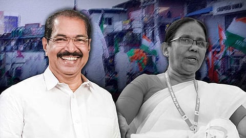 Collage of Sunny Joseph and KK Shailaja close ups