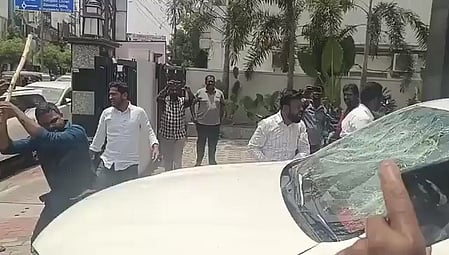 BJP supporters vandalise BRS MLA office after drug-use remarks against Bandi Sanjay
