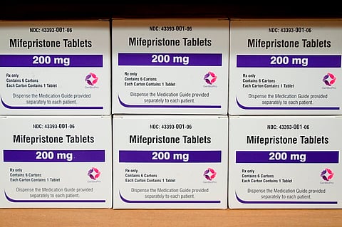 Boxes of the drug mifepristone sit on a shelf at the West Alabama Women's Center in Tuscaloosa, Ala., March 16, 2022. 