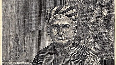 A black and white painting of Bankim Chandra Chatterjee 