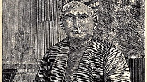 A black and white painting of Bankim Chandra Chatterjee 