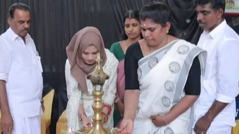MLA Fathima Thahiliya lit a Nilavilakku or lamp during a public function in her constituency