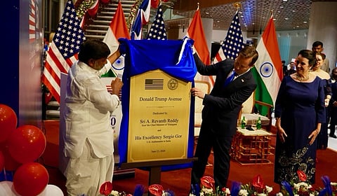 Telangana DyCM Bhatti Vikramarka unveiling Donald Trump Avenue
