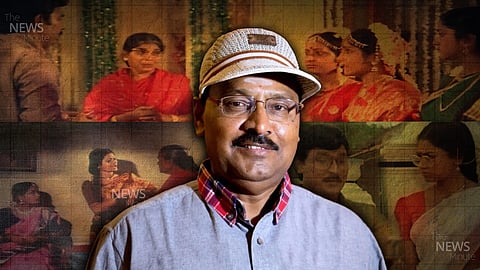 Writer-director K Bhagyaraj, who passed away on June 27, against a backdrop of scenes from his films