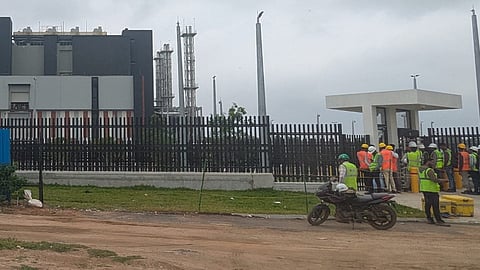 Workers outside a data centre in Mekaguda, Rangareddy district, Telangana
