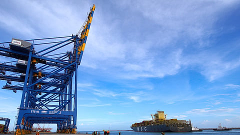 A ship docked at Vizhinjam international terminal