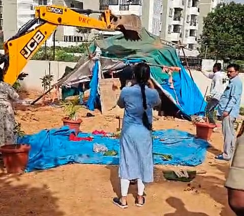 Bangalore Development Authority officials demolished a temple built illegally at a BDA Apartment in Bengaluru. 
