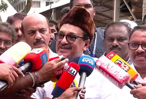 Image featuring Sadiq Ali Thangal speakinwh to the media