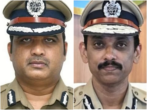 A collage of N Kannan IPS on the left and A Arun IPS on the right. Both officers in uniform, wearing the departmental hats