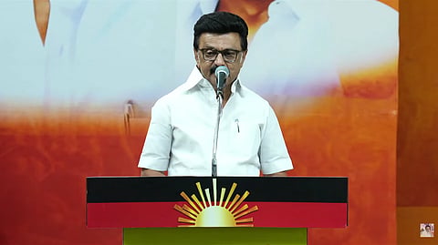 MK Stalin at a public meeting in Dharapuram