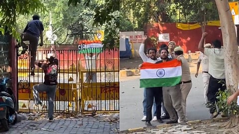  CJP activists breaching barricaded Jantar Mantar after it was denotified as a protest site