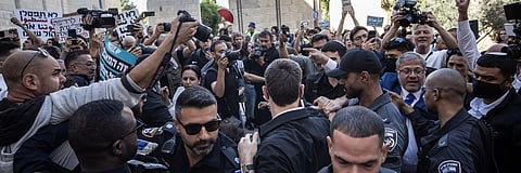 Demonstrators gather outside the Supreme Court of Israel to protest attempts to disqualify Palestinian citizen candidates from running in the upcoming elections. 