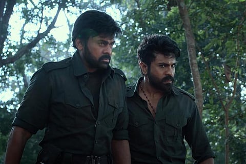 Actors Chiranjeevi and Ram Charan in Acharya trailer