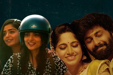 Actors Gouri Kishan & Anagha from Magizhini (L) and actors Ashwin Kumar & Kushee Ravi from Adipoli (R) 