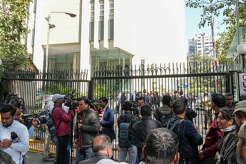 Outside BBC's office in Delhi.