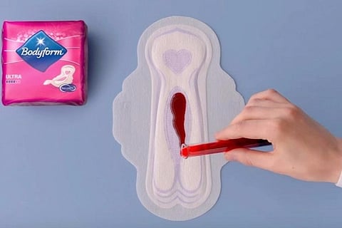 This sanitary napkin ad shows red blood instead of blue liquid, and it is such a relief 