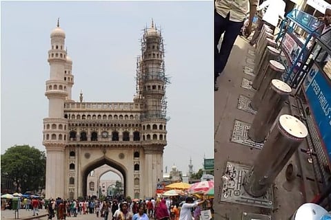 Electric bollards installed at Hyderabad's Charminar by GHMC