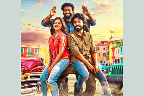 Actor GV Prakash, Amritha and  Daniel Anne Pope in the first look poster of 'Vanakkamda Mappilei'. 