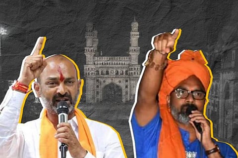 BJP Telangana chief Bandi Sanjay and BJP MP Arvind Dharmapuri addressing gatherings