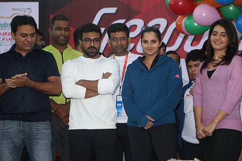 Star-studded start for Hyderabad 10k, flagged off by KTR, Ram Charan and Sania Mirza