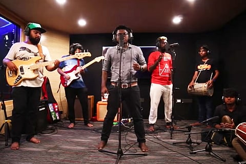 Arivu and others singing in Jaibhim song by The Casteless Collective