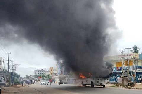 Demand for separate district in T'gana turns violent: RTC bus, police jeep torched