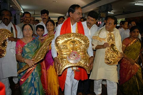 Not Telangana's crowning glory: KCR spends Rs 3cr public money on crown for Durga temple