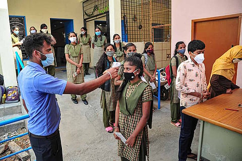 Students being screened at a school in Karnataka