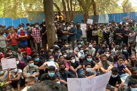 Students protest inside Madras Christian College