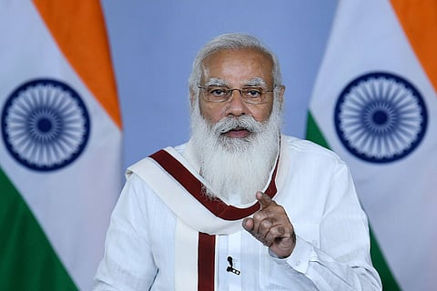 Prime Minister Narendra Modi addresses the nation wearing a white kurta