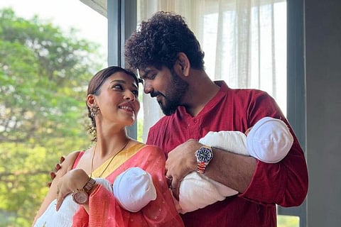 Actor Nayanthara and filmmaker Vignesh Shivan with their twin babies