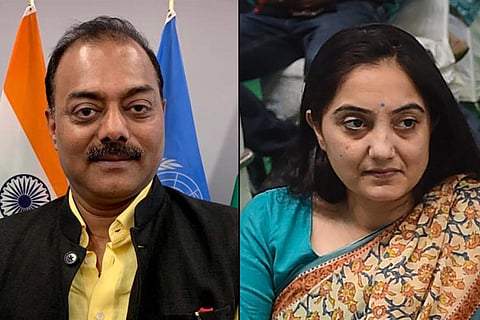 Naveen Jindal on the left and Nupur Sharma on the right