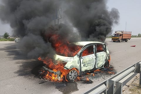Man charred to death after car catches fire on Hyd's outer ring road