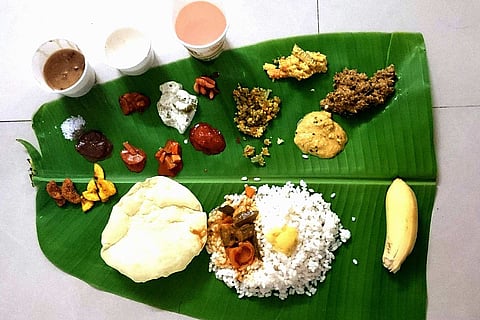 Onam sadya on a plaintain leaf