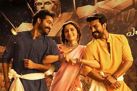 Actors Jr NTR, Alia Bhatt and Ram Charan in RRR