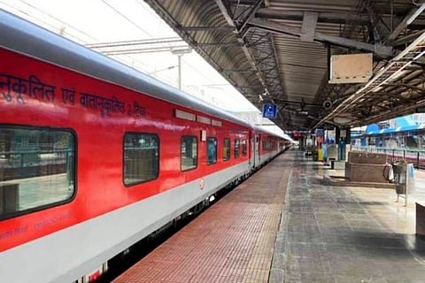 A train parked at a railway platform