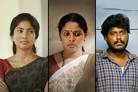 Sai Pallavi, Shelly Kishore and Manikandan collage