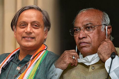 A collage of Congress MP Shashi Tharoor and veteran congress leader Mallikarjun Kharge