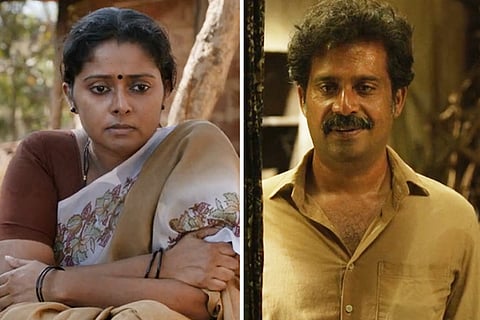  Shelly Kishore as Usha and Guru Somasundaram as Shibu in Minnal Murali