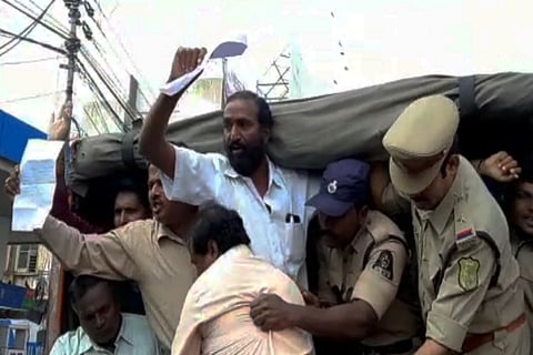 Tension across bus depots in Telangana as RTC employees try to rejoin work