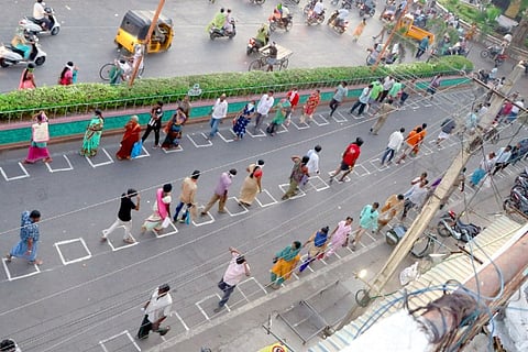 In pics: Boxes and circles on ground ensure social distancing while shopping 