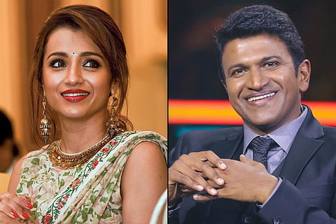 Actor Trisha on the left and Puneeth Rajkumar on the right