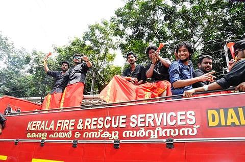 Engineering college's Onam rally that had students piling on vehicles, including a fire truck