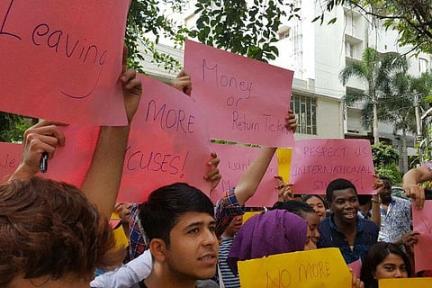 Give our allowance, good hostels: international students camp outside ICCR office in protest