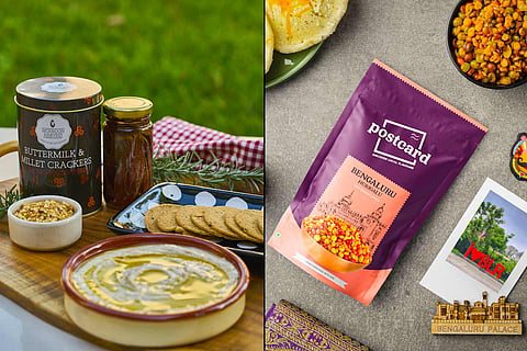Monsoon Harvest crackers (left), Postcard snack (right)