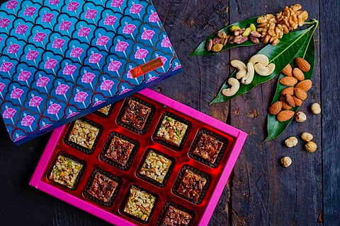 An image of a Diwali sweet pack from Indiska Magic, Chennai