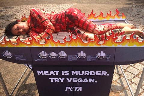  PETA puts up ‘human barbecue’ in Kerala, says ‘meat is murder, try vegan’