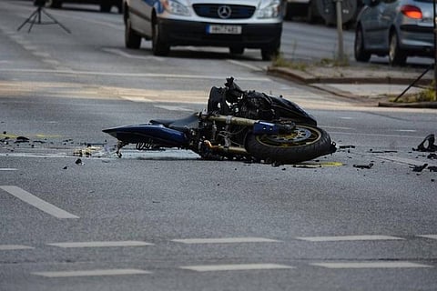 Bike lying on the road after an accident 